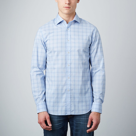 Spread Collar Button-Up Shirt // Light Blue + Navy             (S)