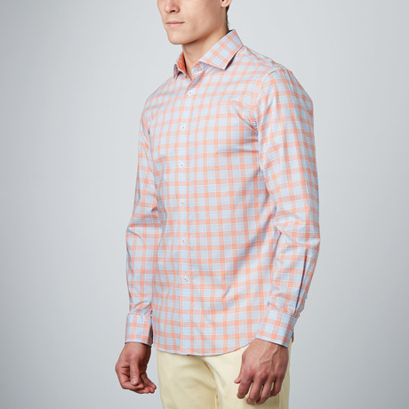 Spread Collar Button-Up Shirt // Cadet Grey + Orange