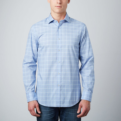 Spread Collar Button-Up Shirt // Blue + White
