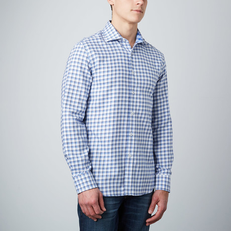Spread Collar Button-Up Shirt // White + Black + Blue