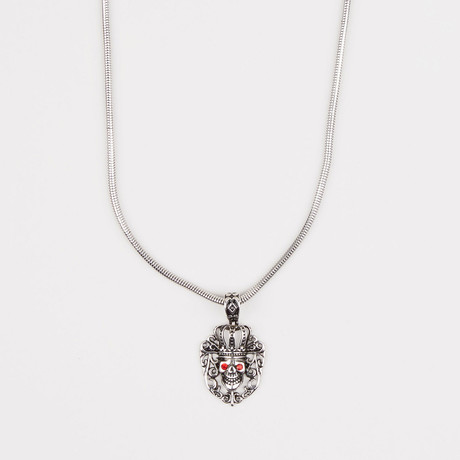 Incrusted King Skull Pendant + 24" Stainless Steel Chain