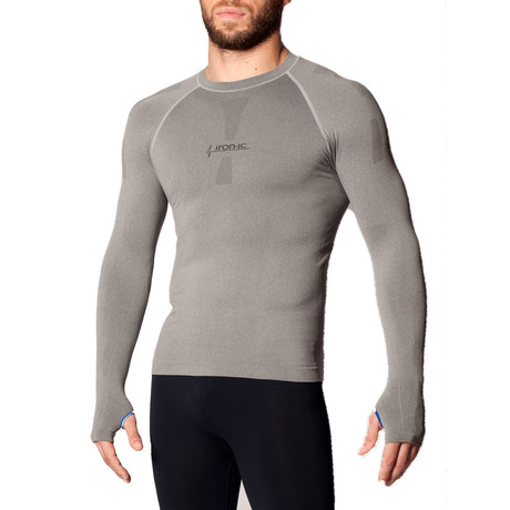 Iron-ic // Long-Sleeve Crewneck Athletic Shirt // Grey