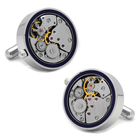 Inlaid Watch Movement Cufflinks // Silver + Lapis