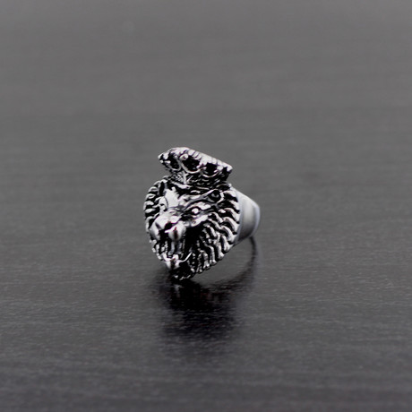 Antiqued Finish Royal Crown Lion Ring // Stainless Steel