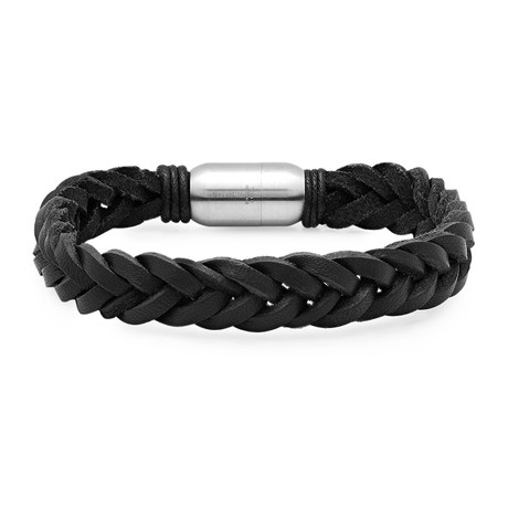 Thick Braided Leather Bracelet // Black
