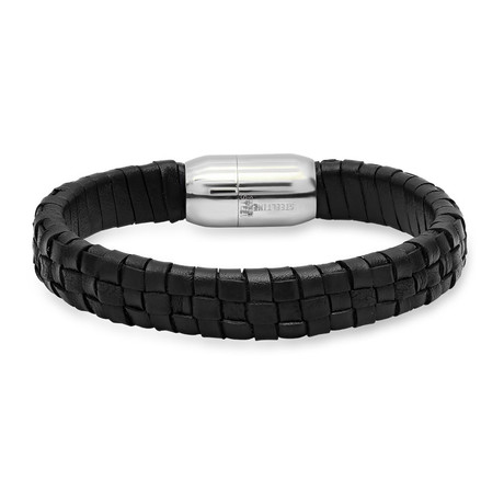 Magnetic Clasp Braided Leather Bracelet // Black