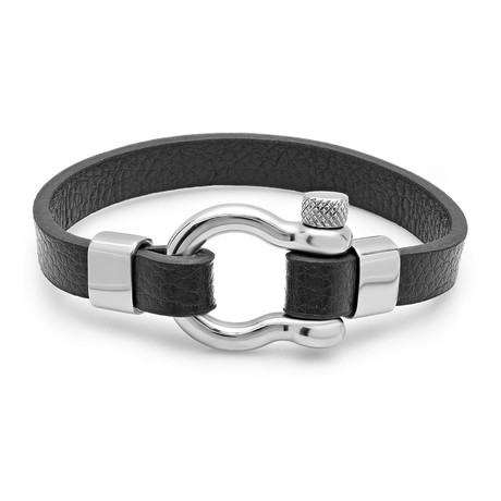 Horseshoe Leather Bracelet // Black