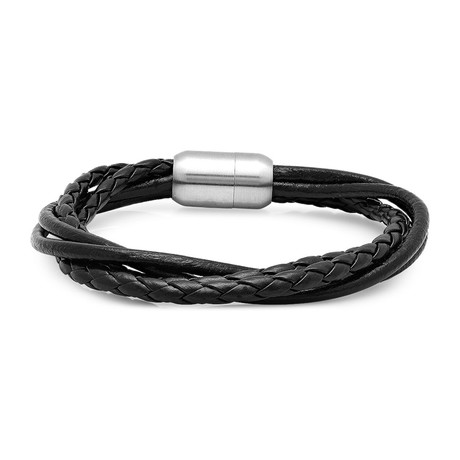 Multilayer Braided Leather Bracelet // Black