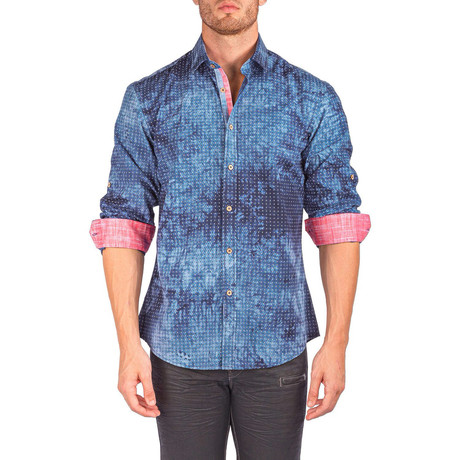Dotted Sky Long-Sleeve Button-Up Shirt // Blue