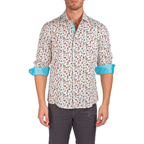Flower Field Long-Sleeve Button-Up Shirt // White