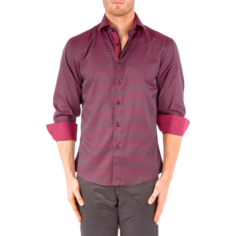 Windowpane Long-Sleeve Button-Up Shirt // Black + Red