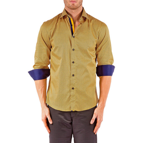 Medallion Long-Sleeve Button-Up Shirt // Gold