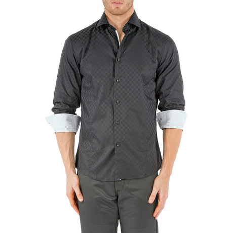 Checkered Long-Sleeve Button-Up Shirt // Black
