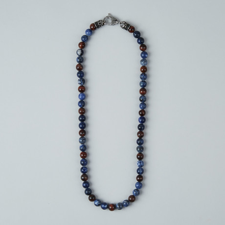 Sodalite + Tiger Eye Lobster Clasp Necklace // Red