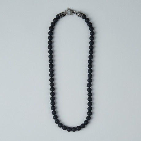 Onyx Bead Lobster Clasp Necklace // Black