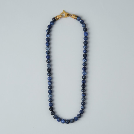 Sodalite Lobster Clasp Necklace // Blue + Gold
