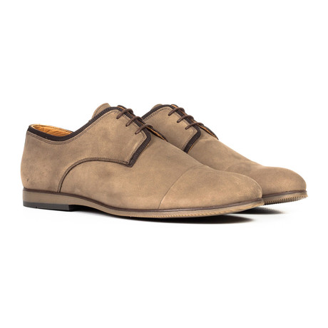 Contrast Piped Captoe Derby // Latte + Brown