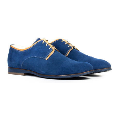 Contrast Piped Captoe Derby // Bright Blue + Brown