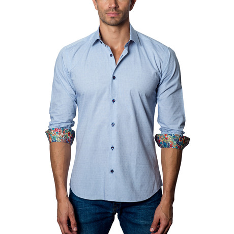 Woven Button-Up // Grey + Blue
