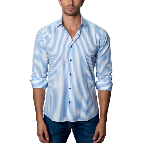 Striped Woven Button-Up // Light Blue + White