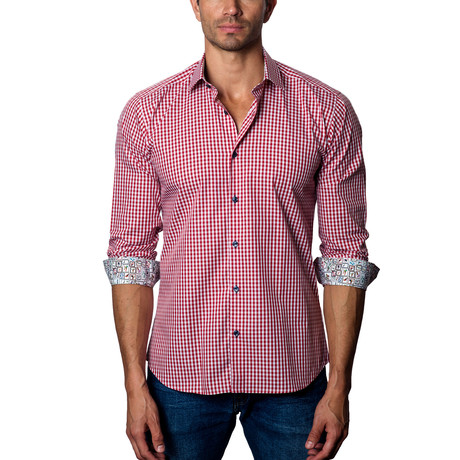 Gingham Woven Button-Up // Dark Red