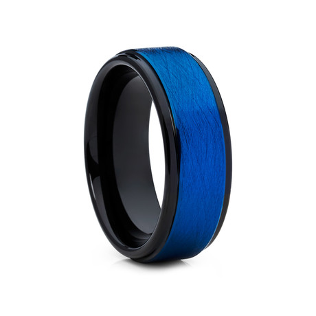 8mm Olivit Tungsten Ring // Blue + Black