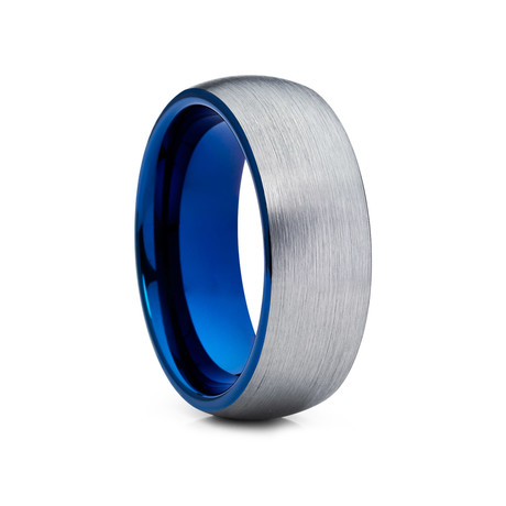 8mm Dome Tungsten Ring // Blue + Silver