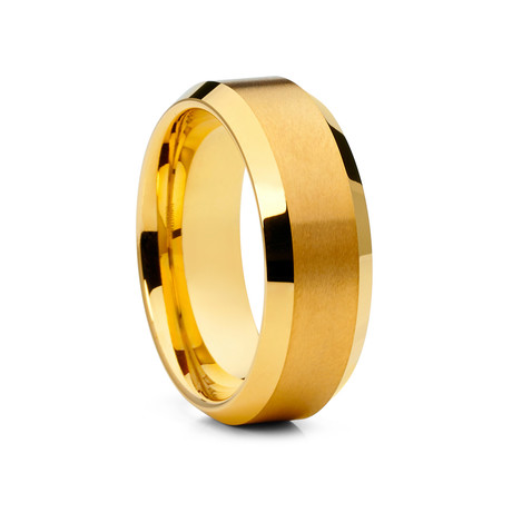 8mm Beveled Tungsten Ring // Gold