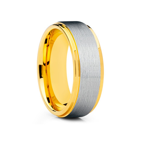 8mm Stepped Edges Brushed Tungsten Ring // Gold + Silver