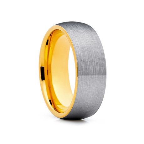 8mm Dome Tungsten Ring // Silver + Gold
