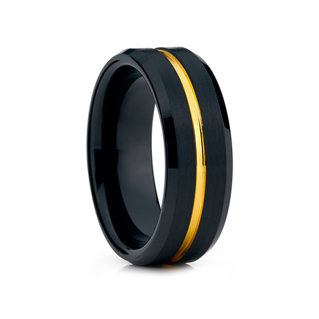 8mm Grooved Tungsten Ring // Black + Gold