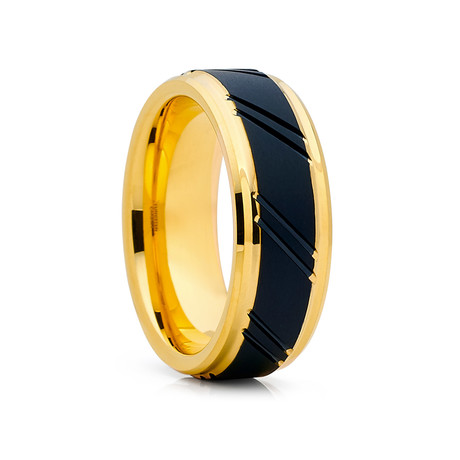 8mm Tungsten Ring // Black + Gold