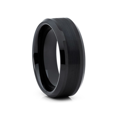 8mm Brushed Center Tungsten Ring // Black