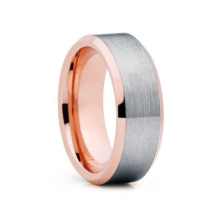 8mm Beveled Tungsten Ring // Rose Gold + Silver