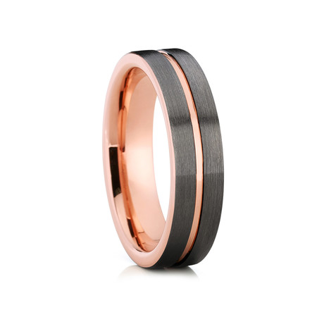 6mm Grooved Pipe Cut Tungsten Ring // Gunmetal + Rose Gold