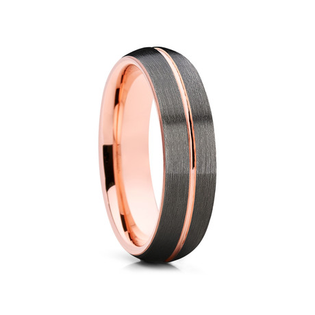 6mm Center Grooved Dome Tungsten Ring // Gunmetal + Rose Gold
