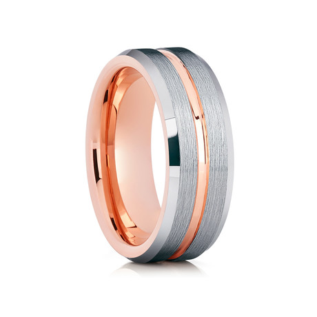 8mm Brushed Tungsten Ring // Silver + Rose Gold