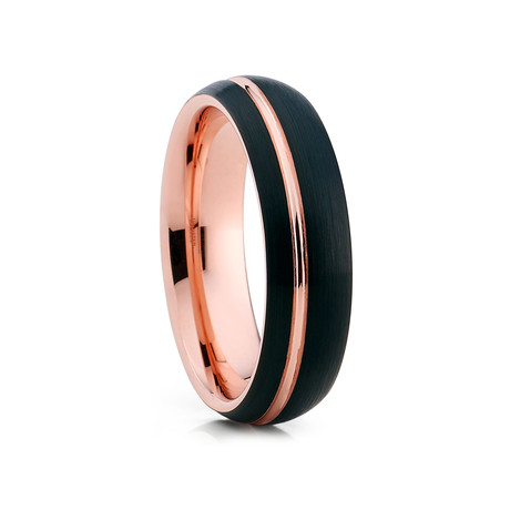 6mm Offset Groove Dome Tungsten Ring // Black + Rose Gold