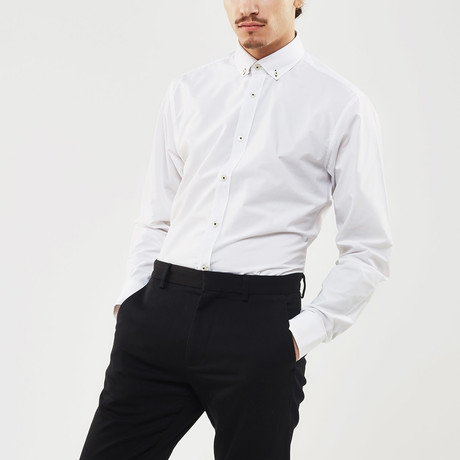 Contrast Trimmed Placket Slim Fit Shirt // White