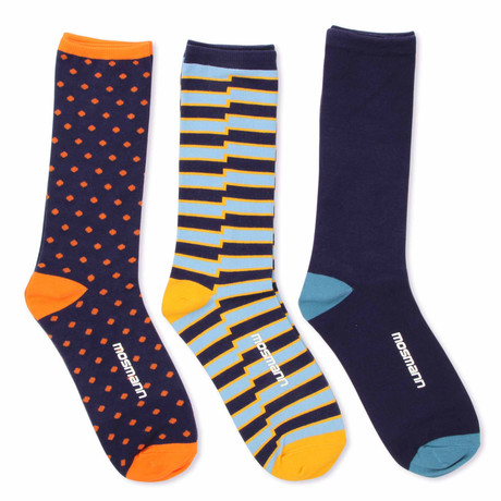 Dress Socks // Blue + Orange + Navy // Pack of 3