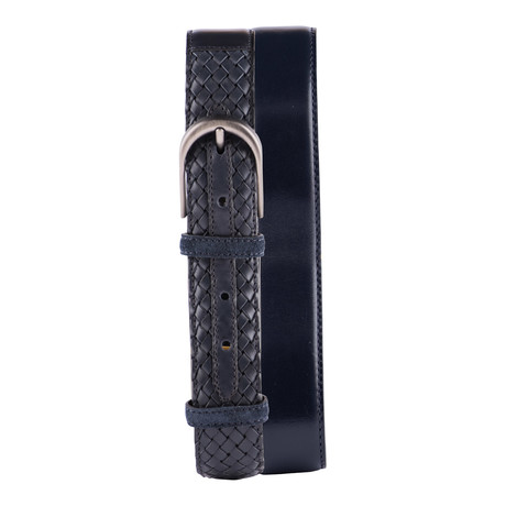 Woven Leather Belt // Navy