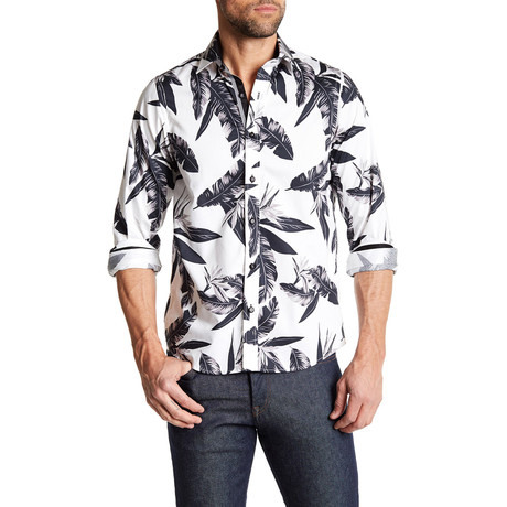 Feather Button-Up Shirt // White + Black