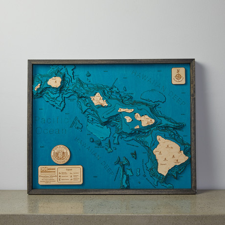 Geographical 3D Wood Map // Hawaiian Islands