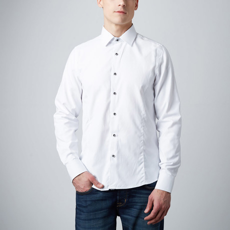 Scallop Texture Button-Up Dress Shirt // White