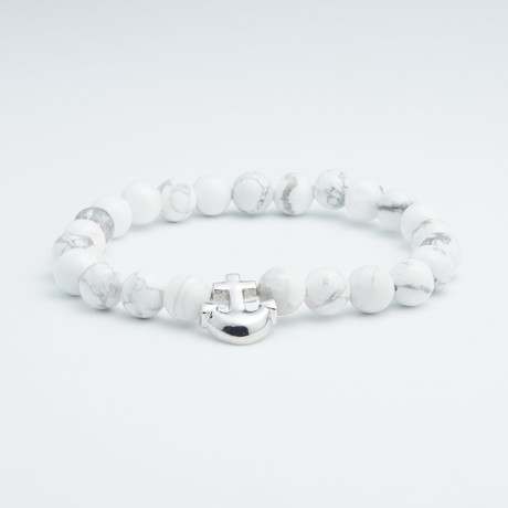 Howlite + Silver Anchor Beaded Bracelet // White
