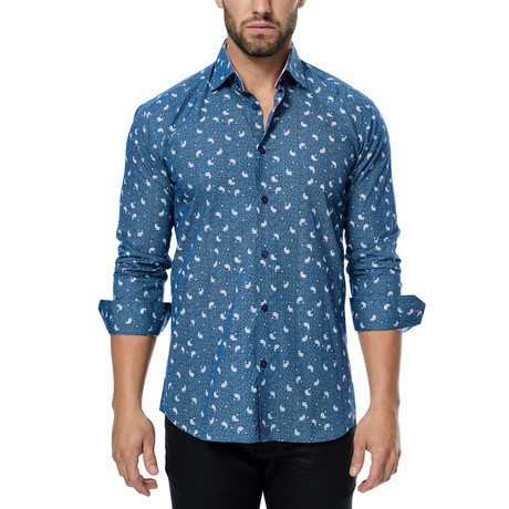 Mini Paisley Long-Sleeve Button-Up Shirt // Blue