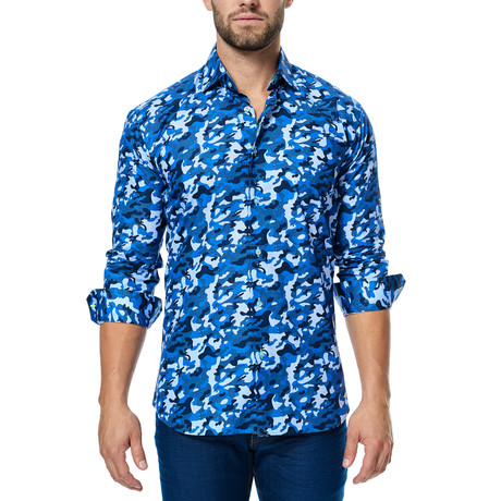 Camo Long-Sleeve Button-Up // Navy + Blue