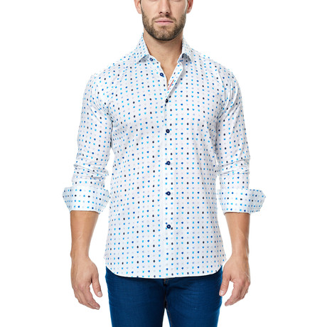 Puzzle Long-Sleeve Button-Up // Blue + White