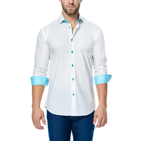 Ant Long-Sleeve Button-Up // White + Teal