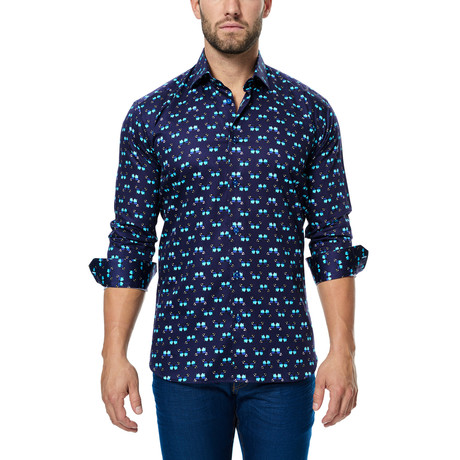 Butterfly Long-Sleeve Button-Up // Black + Navy